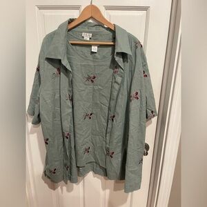 I.S.C. Linen Blend Mossy Green Embellished Sleeveless Tank and Blouse Combo 3X